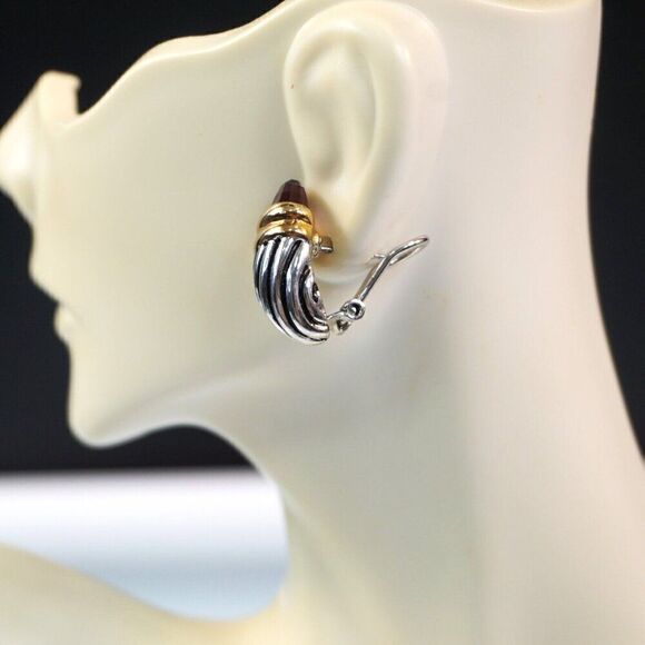 Vintage Earrings Amethyst Mixed Metal Designer Signed M Cable Classics Shrimp - Picture 1 of 13